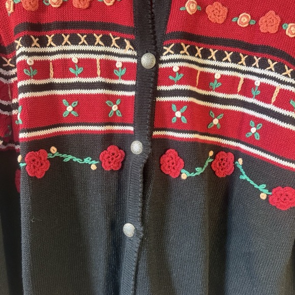 BFA XL Cardigan, embroidered flowers, multicolored, arty, art to wear, classic - Picture 2 of 10
